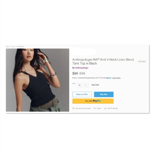 By Anthropologie Knit V-Neck Linen Blend Tank Top | NWT | XS - Picture 4 of 4